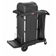 The High-Security Janitorial Cleaning Cart is a secure cart, featuring quiet casters and ball-bearing wheels along with preassembled locking hood and doors.