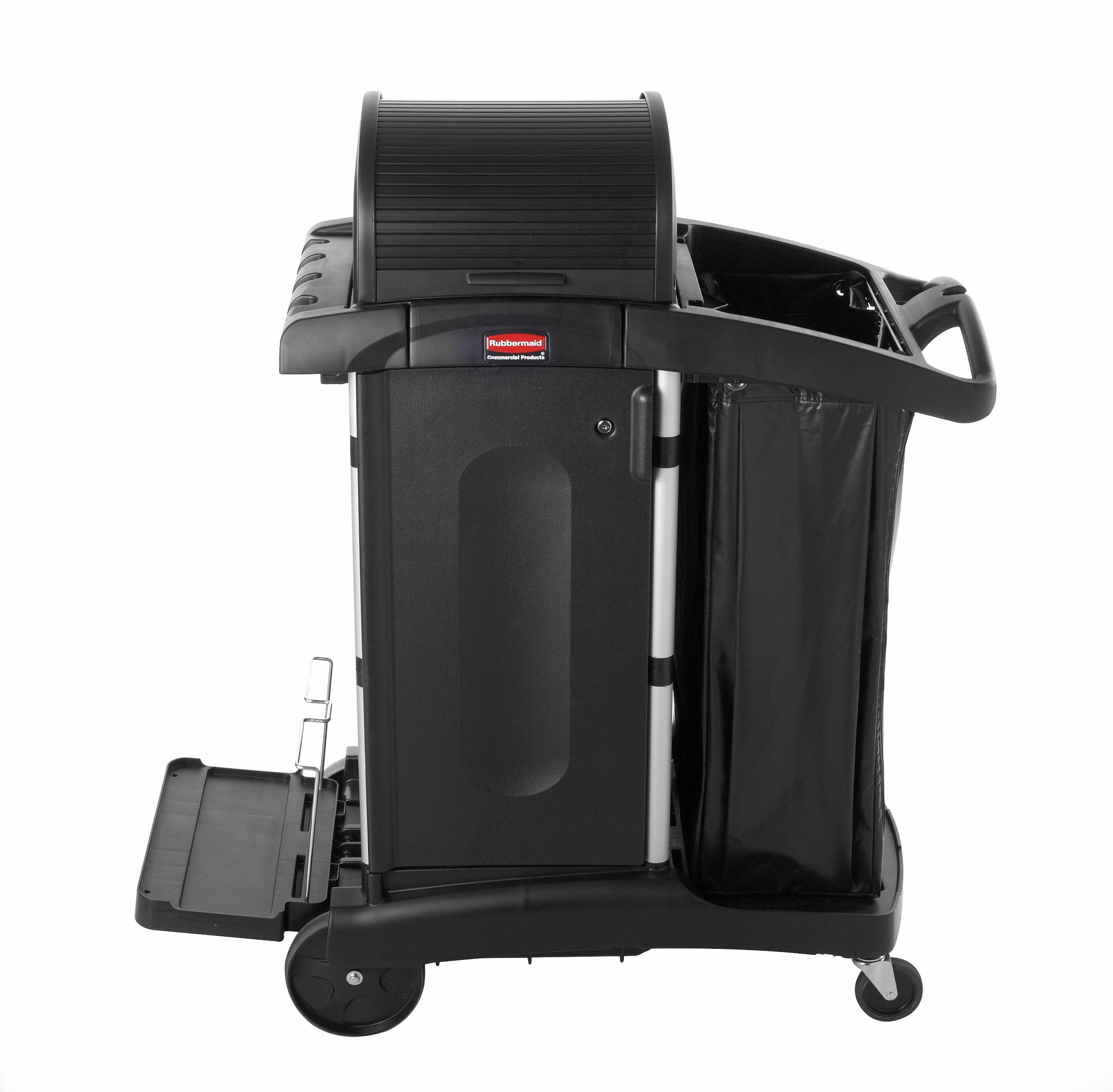 The High-Security Janitorial Cleaning Cart is a secure cart, featuring quiet casters and ball-bearing wheels along with preassembled locking hood and doors.