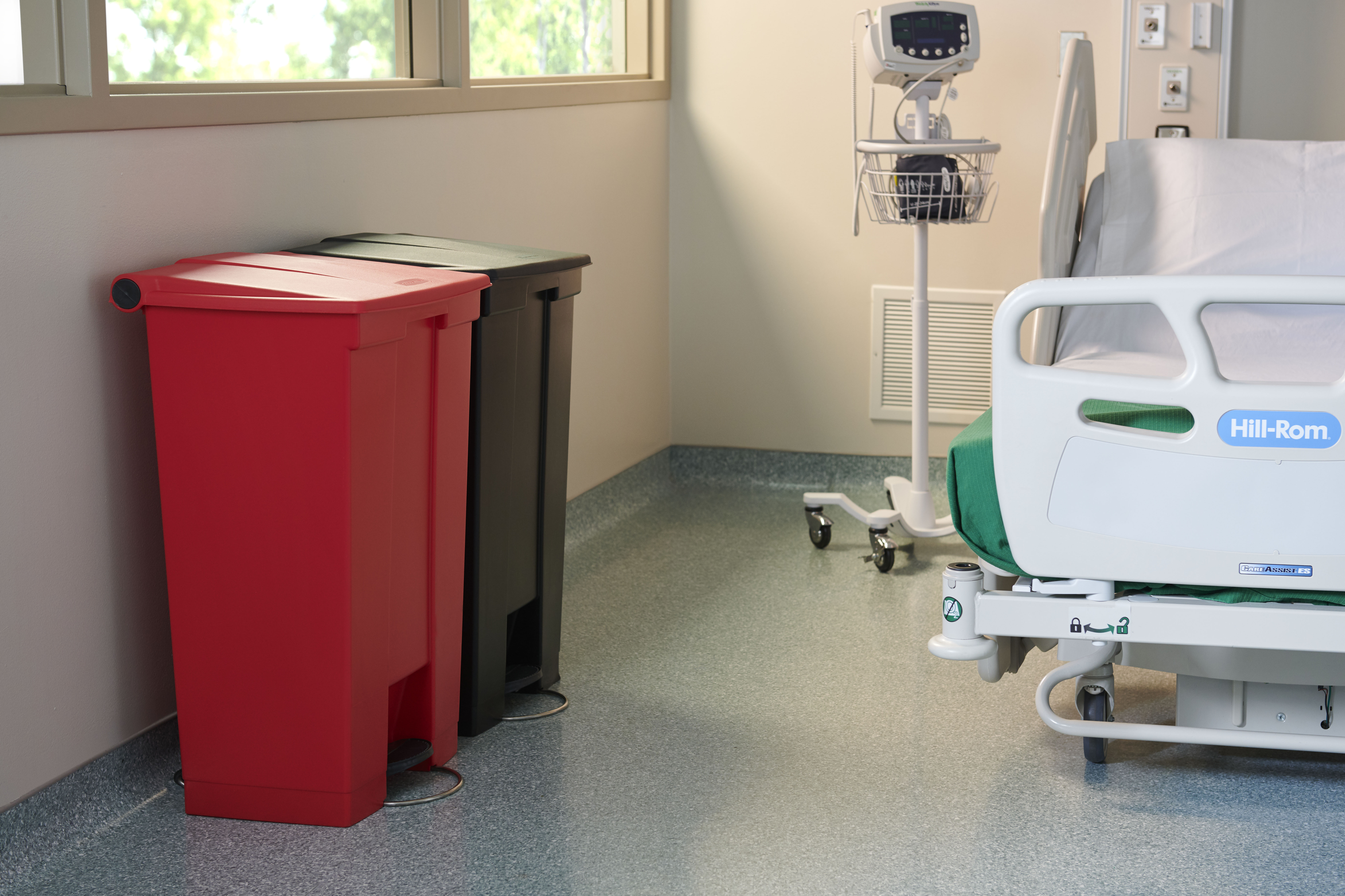 The Rubbermaid Commercial Step-On Container provides sanitary waste management.