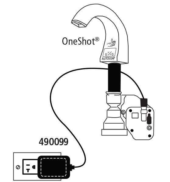 Convert from Battery Pack to AC Power and eliminate the need for batteries with OneShot® Automatic Soap Dispensers and AutoFaucet®.