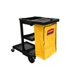 Il carrello delle pulizie standard Rubbermaid Commercial con sacco giallo con zip consente di trasportare rifiuti e attrezzi per pulizie efficaci.