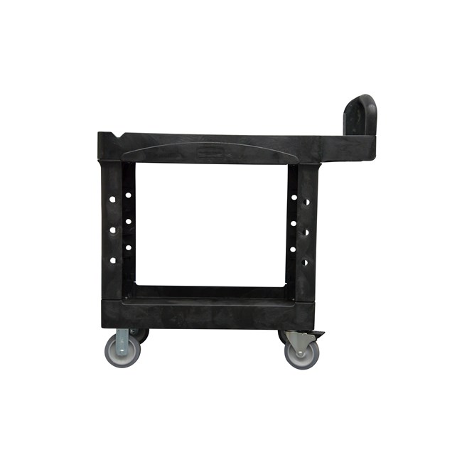 The Rubbermaid Commercial Utility Cart with 2 Lipped shelves, SShopping Centre, is a versatile, durable cart that can transport up to 226 kg.