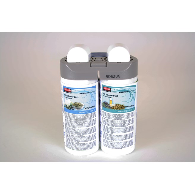 Les recharges Rubbermaid Microburst® Duet se distinguent par une combinaison unique de parfums complémentaires sélectionnés pour leur grande qualité.