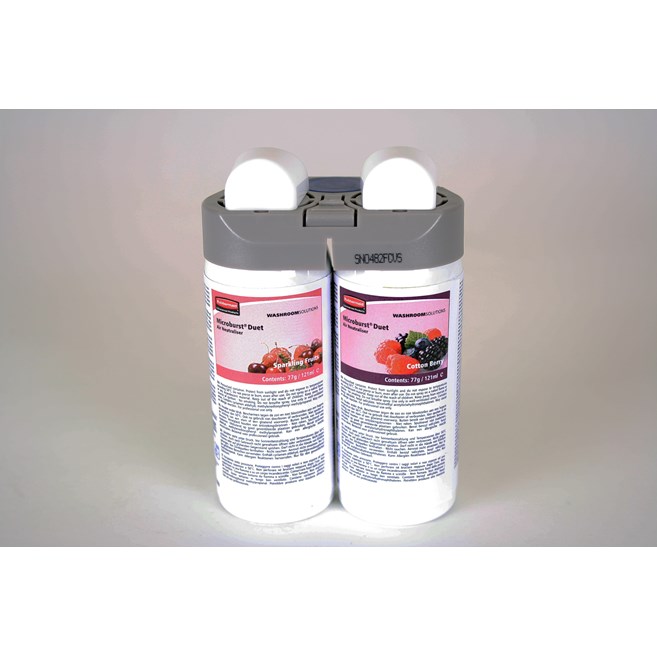 The Rubbermaid Commercial Microburst® Duet refills feature a unique combination of specially selected, high quality, complementary fragrances.