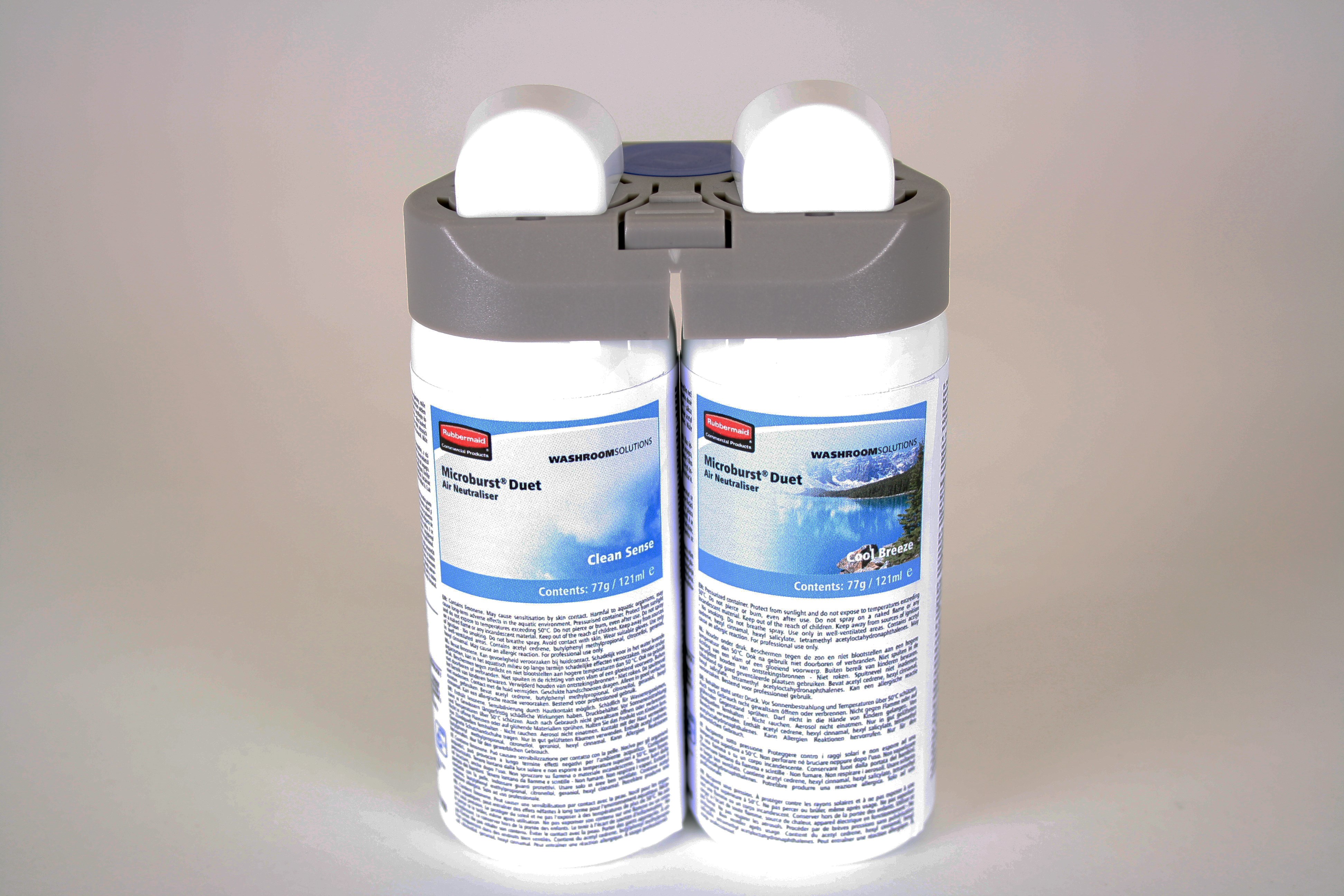 Le ricariche per Microburst® Duet Rubbermaid Commercial presentano una combinazione unica di profumazioni selezionate complementari di alta qualità.