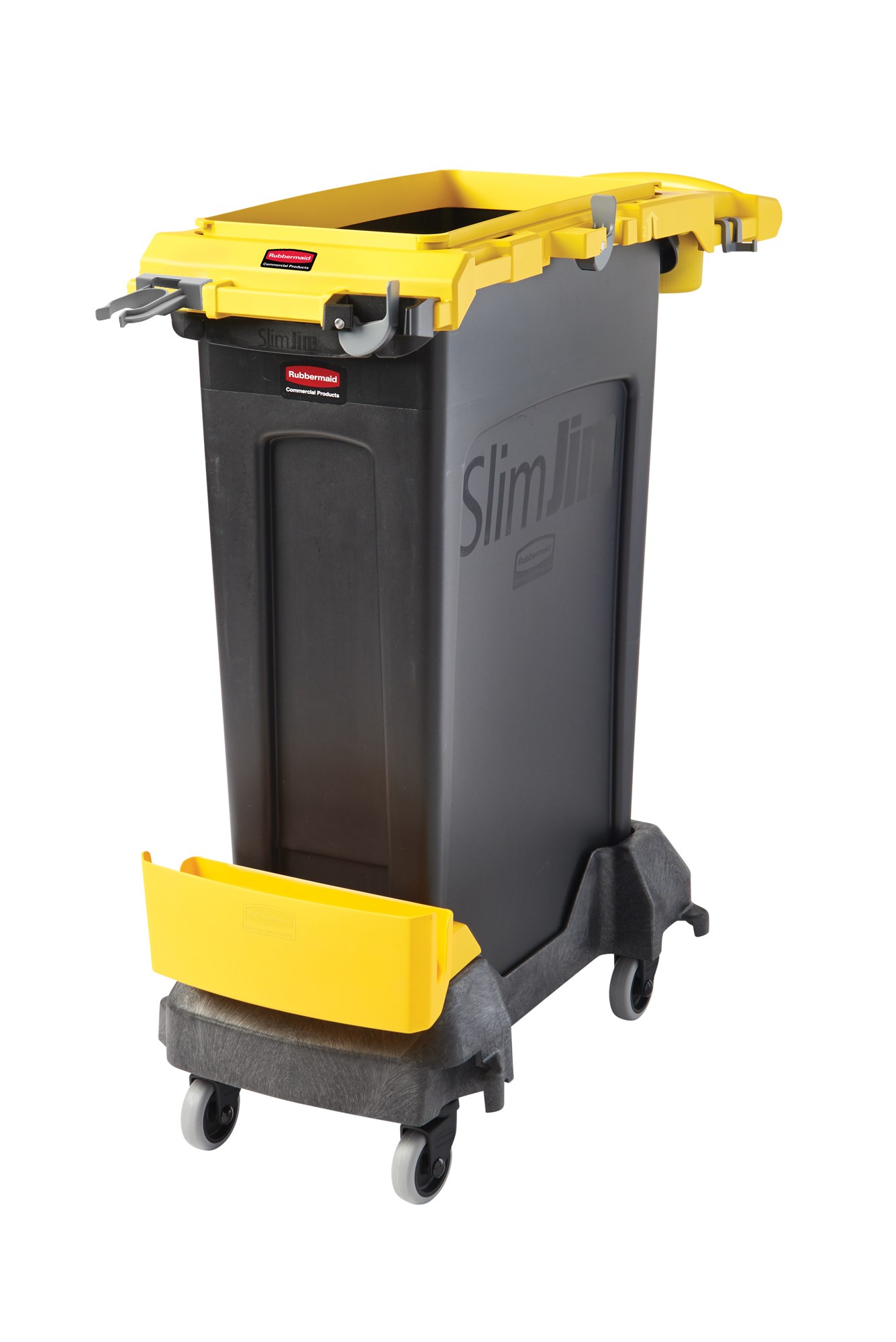 The Rubbermaid Commercial Slim Jim® Rim Caddy Kit is a purpose-built system to store and transport common cleaning tools.