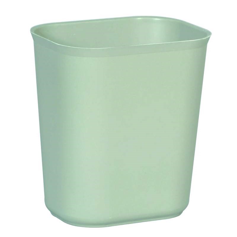 The Rubbermaid Commercial Fire-Resistant Wastebasket features a contemporary shape with a UL rating.