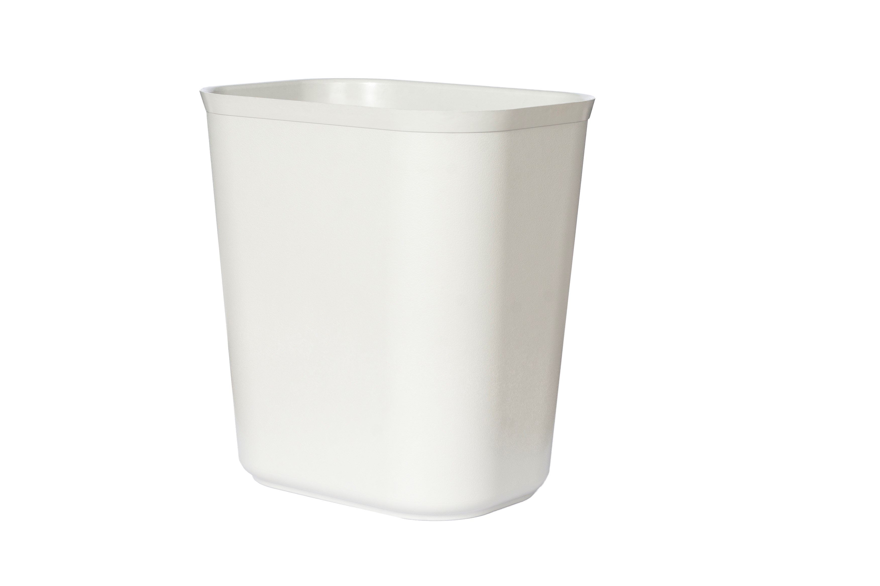 The Rubbermaid Commercial Fire-Resistant Wastebasket features a contemporary shape with a UL rating.