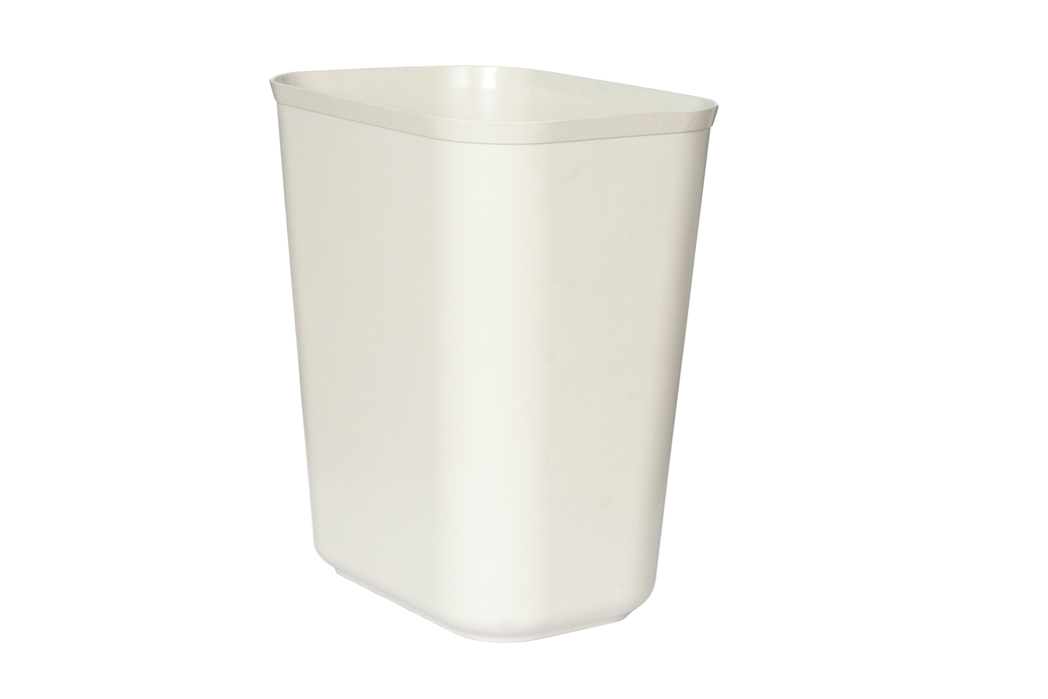 The Rubbermaid Commercial Fire-Resistant Wastebasket features a contemporary shape with a UL rating.