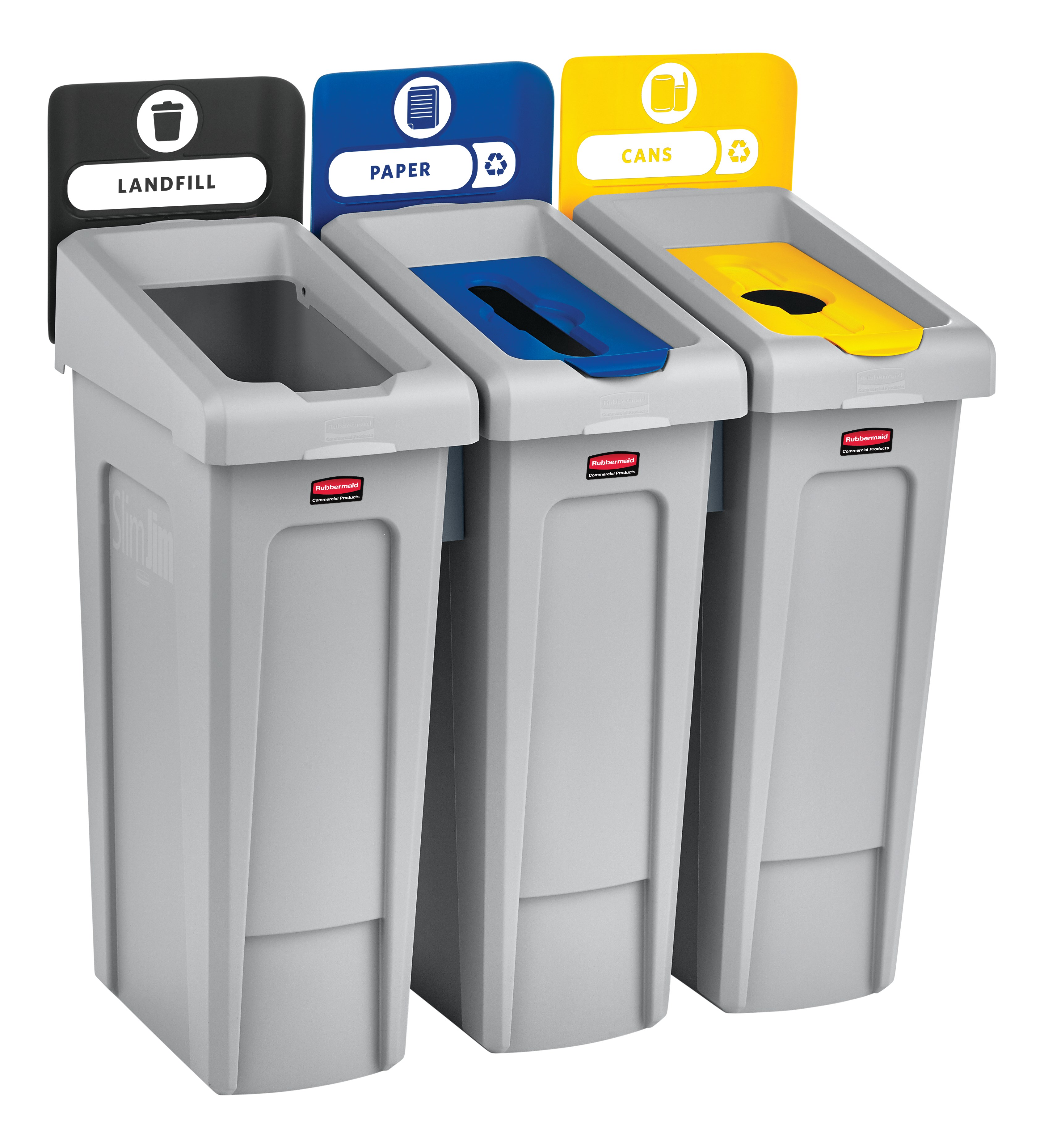 Slim Jim® Recycling Station 3-Stream Landfill/Paper/BottlesCans, 23 Gal