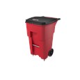The Rubbermaid Commercial Medical Waste Rollouts with Casters are designed for use in the healthcare industry. Locking lids keep regulated medical waste secure, smooth contours make cleaning easier, and front swivel casters enable balanced maneuverability.