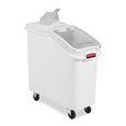 The Rubbermaid Commercial ProSave® Ingredient and Food Storage Mobile Bin is a bulk food storage container on wheels. With a slanted front, sliding opening, and 32-ounce scoop, these food storage containers make it easy to transport ingredients.