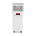 The Rubbermaid Commercial ProSave® Ingredient and Food Storage Mobile Bin is a bulk food storage container on wheels. With a slanted front, sliding opening, and 32-ounce scoop, these food storage containers make it easy to transport ingredients.