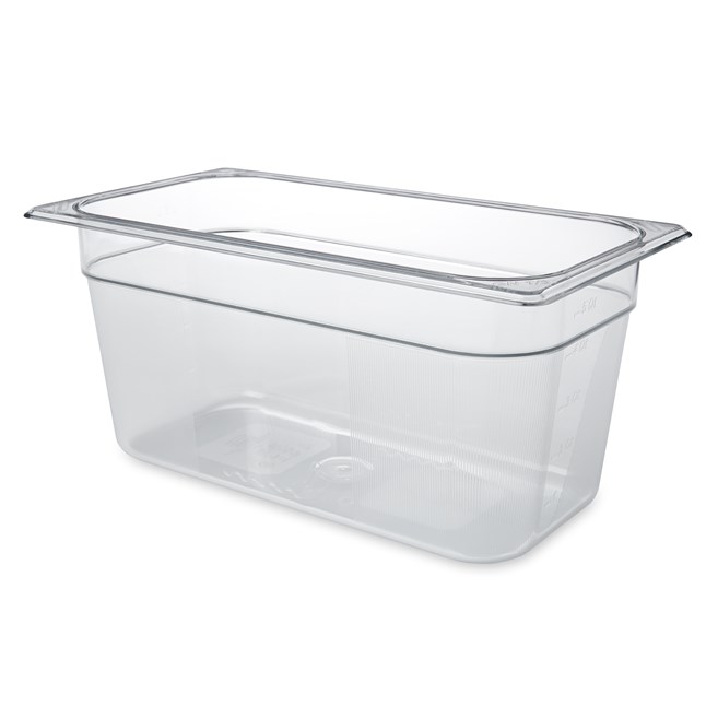 Clear, break resistant insert pans in industry standard, gastronorm sizes