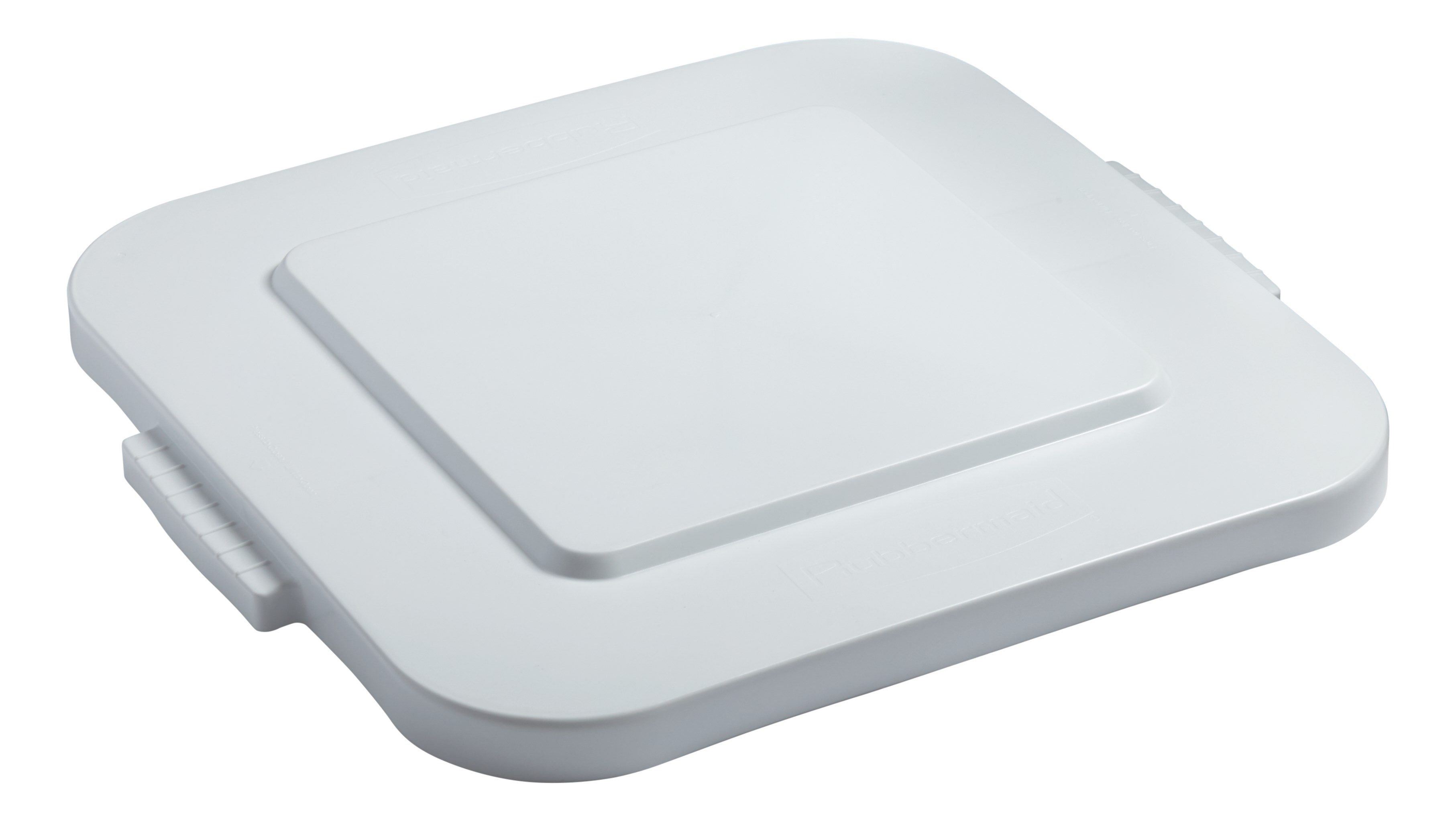 Rubbermaid Commercial BRUTE® square container lids reduce pooling when containers are stored outside. The heavy-duty, durable trash can lids snap on for secure, stable stacking.