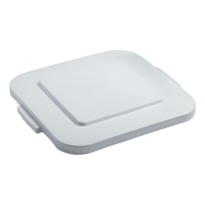 Rubbermaid Commercial BRUTE® square container lids reduce pooling when containers are stored outside. The heavy-duty, durable trash can lids snap on for secure, stable stacking.