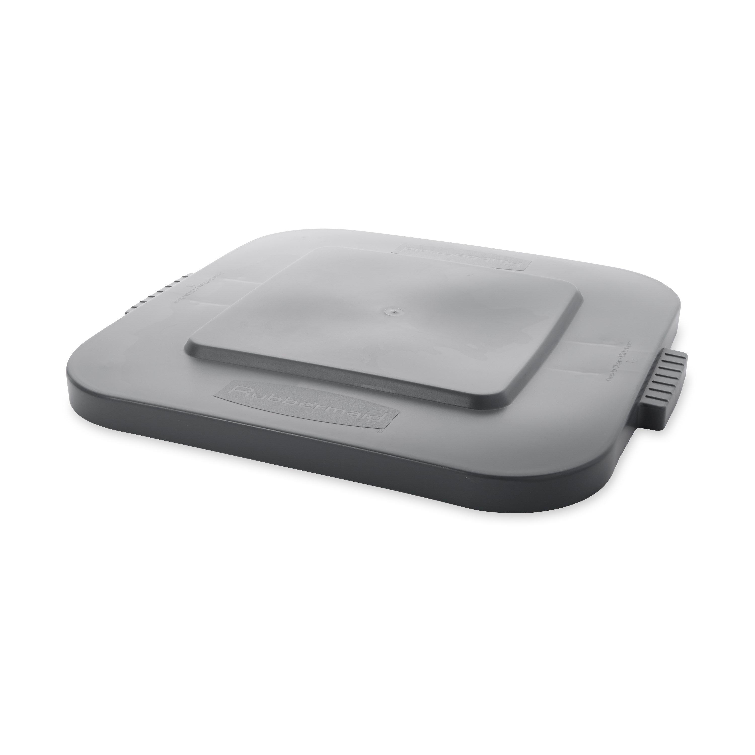 Rubbermaid Commercial BRUTE® square container lids reduce pooling when containers are stored outside. The heavy-duty, durable trash can lids snap on for secure, stable stacking.