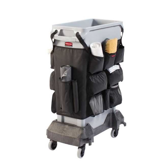Le sac porte-accessoires Rubbermaid Slim Jim® optimise l’espace en assurant le rangement mobile de tous les outils nécessaires au nettoyage et au changement de sacs.
