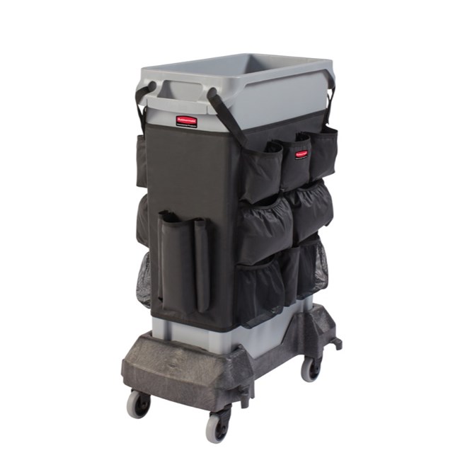 Le sac porte-accessoires Rubbermaid Slim Jim® optimise l’espace en assurant le rangement mobile de tous les outils nécessaires au nettoyage et au changement de sacs.