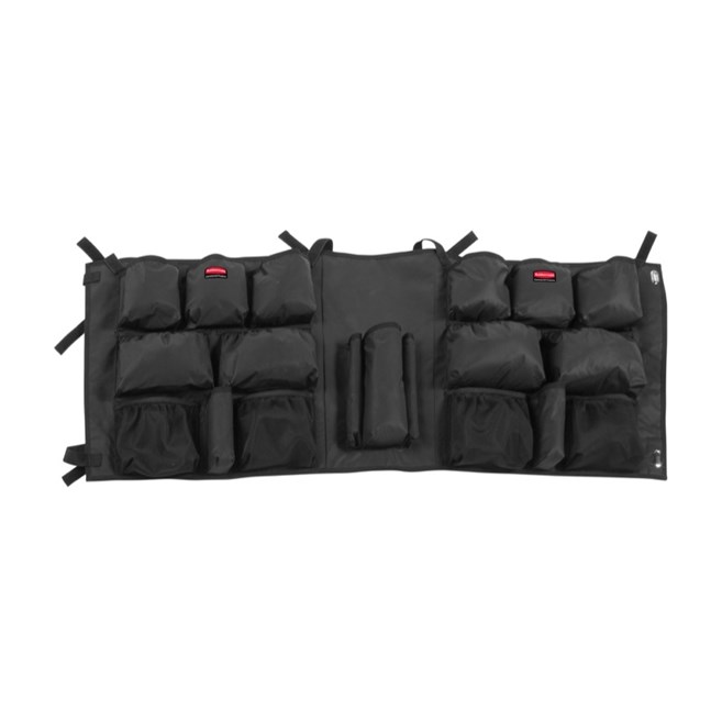 Le sac porte-accessoires Rubbermaid Slim Jim® optimise l’espace en assurant le rangement mobile de tous les outils nécessaires au nettoyage et au changement de sacs.