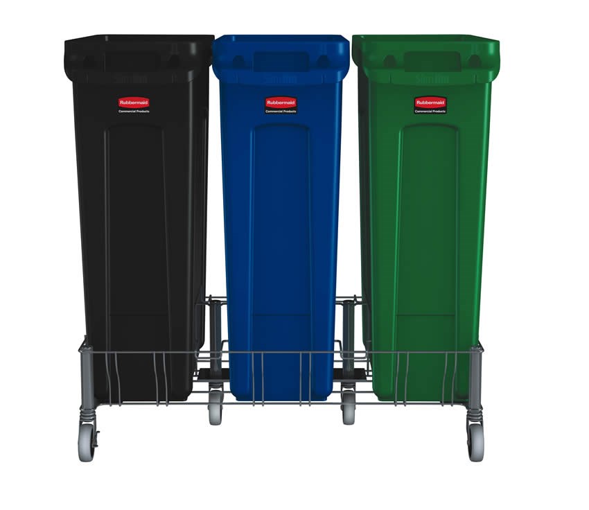 The Rubbermaid Commercial Vented Slim Jim® Stainless Steel Triple Dolly is designed to support and transport Vented Slim Jim® containers smoothly and efficiently through any commercial facility.