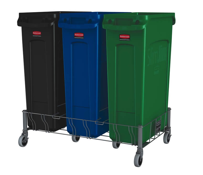 The Rubbermaid Commercial Vented Slim Jim® Stainless Steel Triple Dolly is designed to support and transport Vented Slim Jim® containers smoothly and efficiently through any commercial facility.