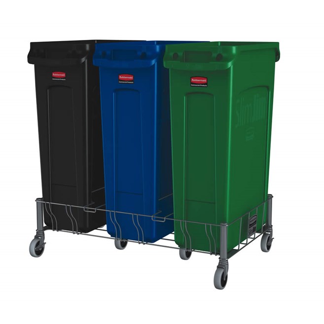 Le socle triple en acier inoxydable Rubbermaid Slim Jim® est conçu pour assurer le soutien et le transport en douceur et efficace des collecteurs Slim Jim® avec conduits d’aération dans tous les établissements commerciaux.