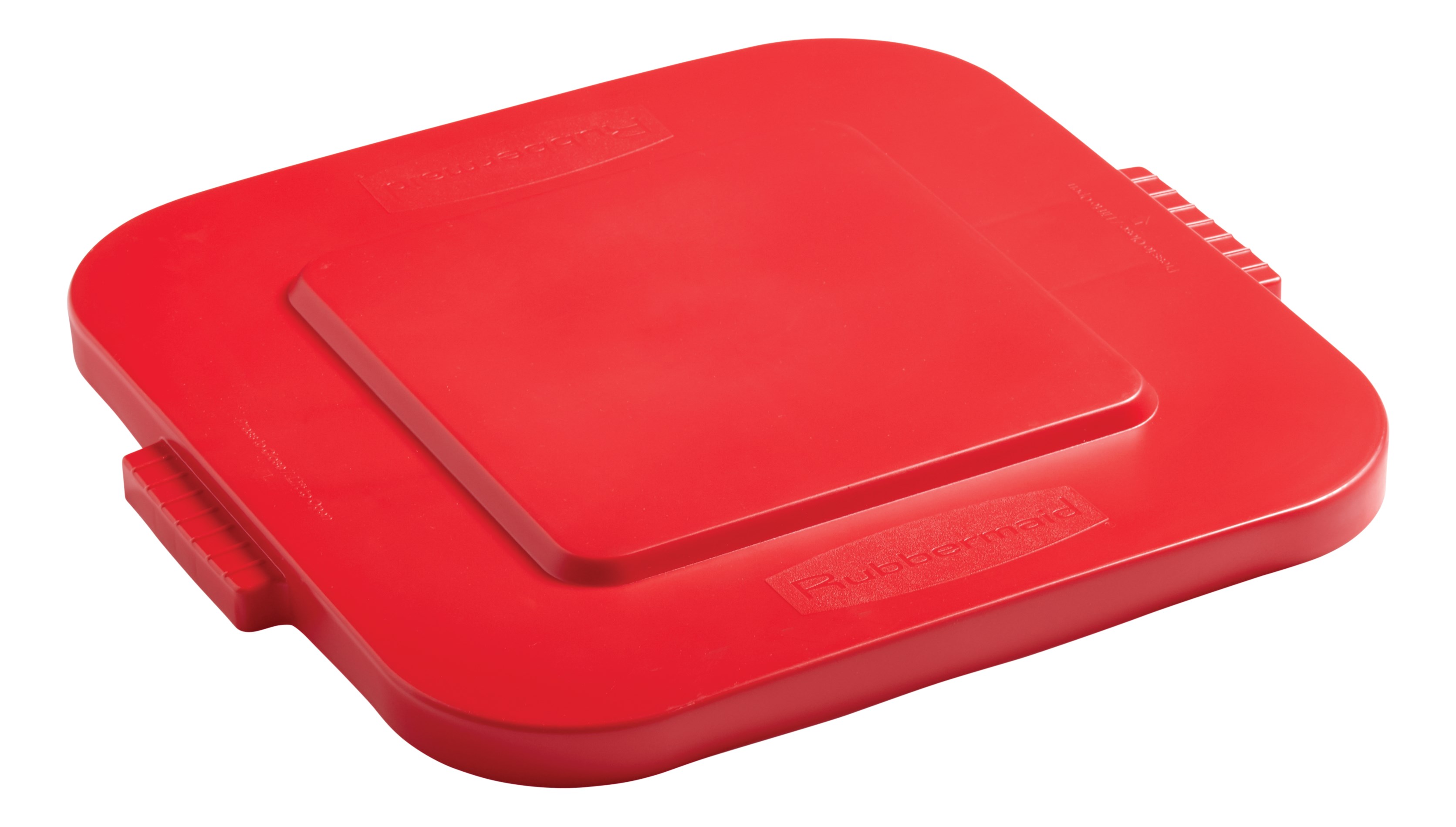 De BRUTE® vierkante deksels van Rubbermaid Commercial  voorkomen plasvorming wanneer containers buiten worden geplaatst. De duurzame afvalbakdeksels voor intensief gebruik klikken vast voor veilig en stabiel stapelen.