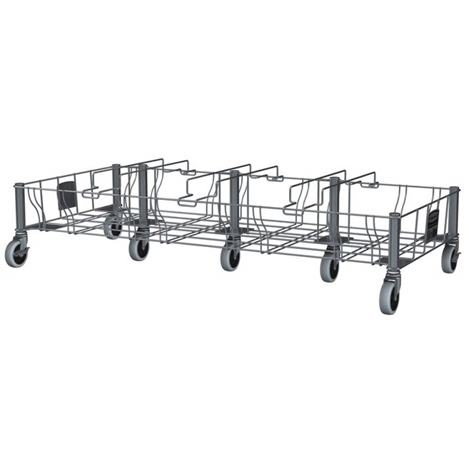 The Rubbermaid Commercial Vented Slim Jim® Stainless Steel Quadruple Dolly is designed to support and transport Vented Slim Jim® containers smoothly and efficiently through any commercial facility.