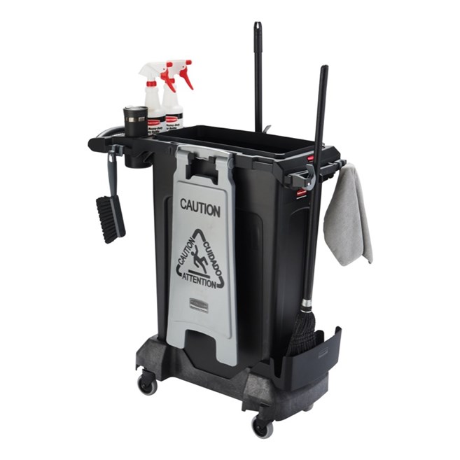 Le kit porte-accessoires Rubbermaid Slim Jim® est un système spécialement conçu pour ranger et transporter des outils de nettoyage courants.