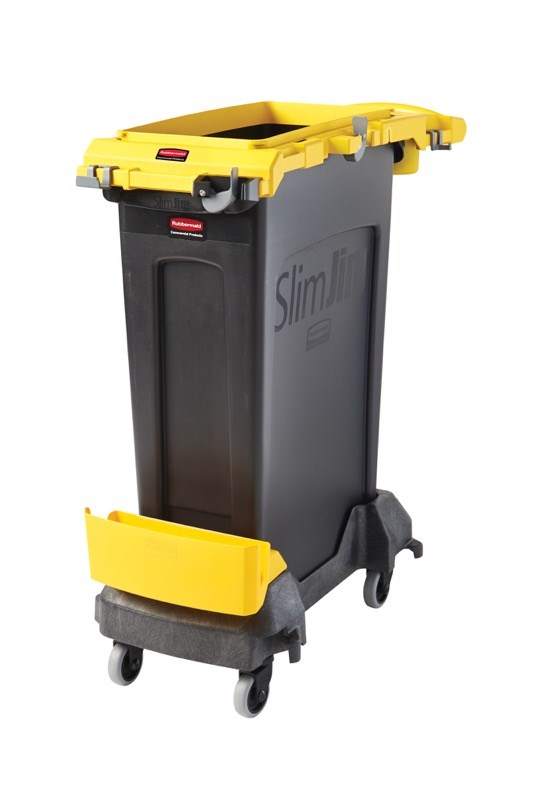 The Rubbermaid Commercial Slim Jim® Rim Caddy Kit is a purpose-built system to store and transport common cleaning tools.