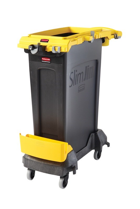 The Rubbermaid Commercial Slim Jim® Rim Caddy Kit is a purpose-built system to store and transport common cleaning tools.