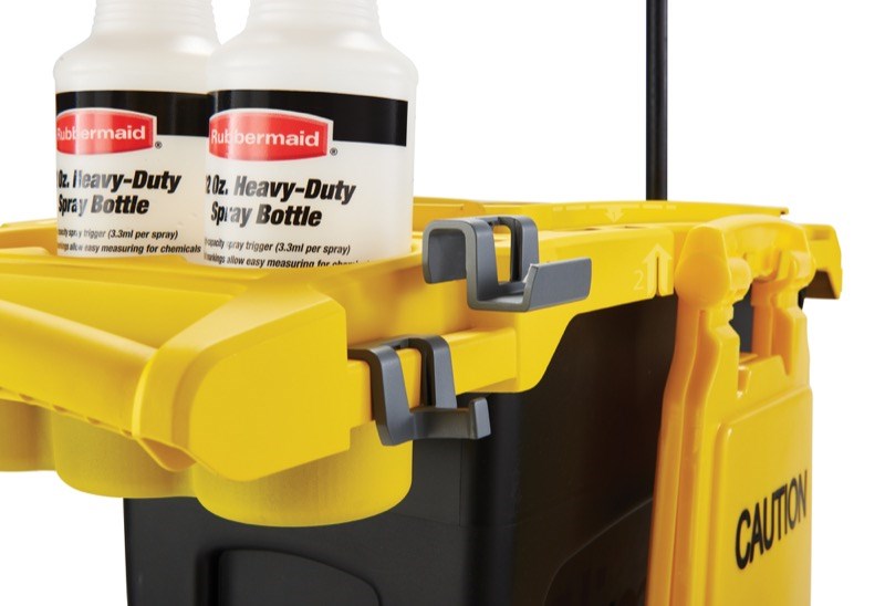 The Rubbermaid Commercial Slim Jim® Rim Caddy Kit is a purpose-built system to store and transport common cleaning tools.