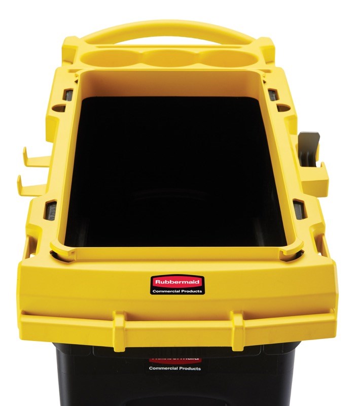 The Rubbermaid Commercial Slim Jim® Rim Caddy Kit is a purpose-built system to store and transport common cleaning tools.