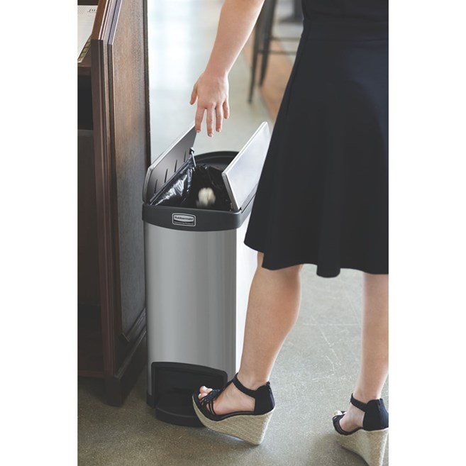 The Rubbermaid Commercial Slim Jim® Step-On Container features a slim profile and footprint to fit in tightest spaces. Slim Jim® Step-On containers are constructed with premium-quality materials and meet the needs of any environment with efficiency, safety, and durability.