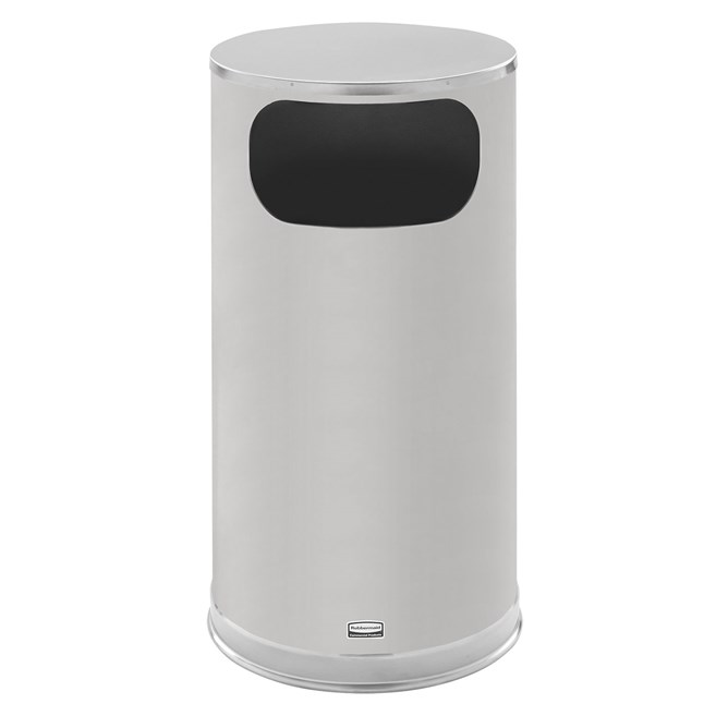 The Metallic Series 12 Gallon FGSO16 Indoor Waste Container has a sleek design that blends nicely with upscale interiors.