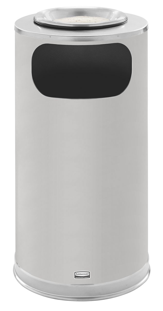 The Metallic Series 12 Gallon FGSO16SU Indoor Waste Container has a sleek design that blends nicely with upscale interiors.