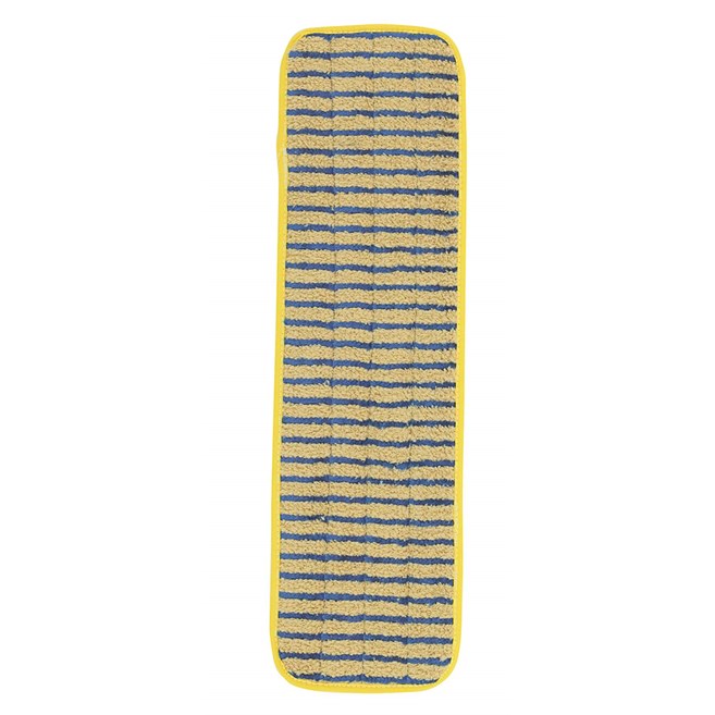 La mopa húmeda de microfibra con superestropajo Rubbermaid Commercial HYGEN™ está hecha de microfibra de mezcla de nailon/poliéster de primera calidad con rayas verticales para eliminar las manchas difíciles y limpiar entre los azulejos.