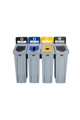 Pack SJRS 4 flux - Décharge (noir)/ Papier (bleu)/Plastique (jaune)/Biodéchets (brun)