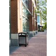 The Dimension Series decorative outdoor waste container's perforated steel panels create an upscale, dimensional look that complements contemporary outdoor enviornments.