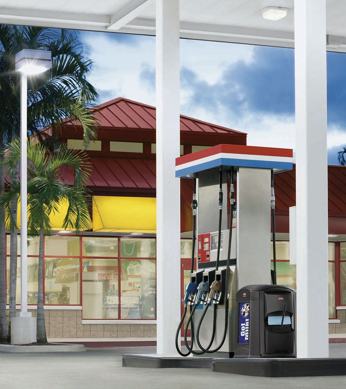 The Window Wash Kit easily hooks into waste receptacles for seamless integration. Compatible with the Landmark® Series Gas Stations & Store Front Containers (FG9W0200, FG9W0300).