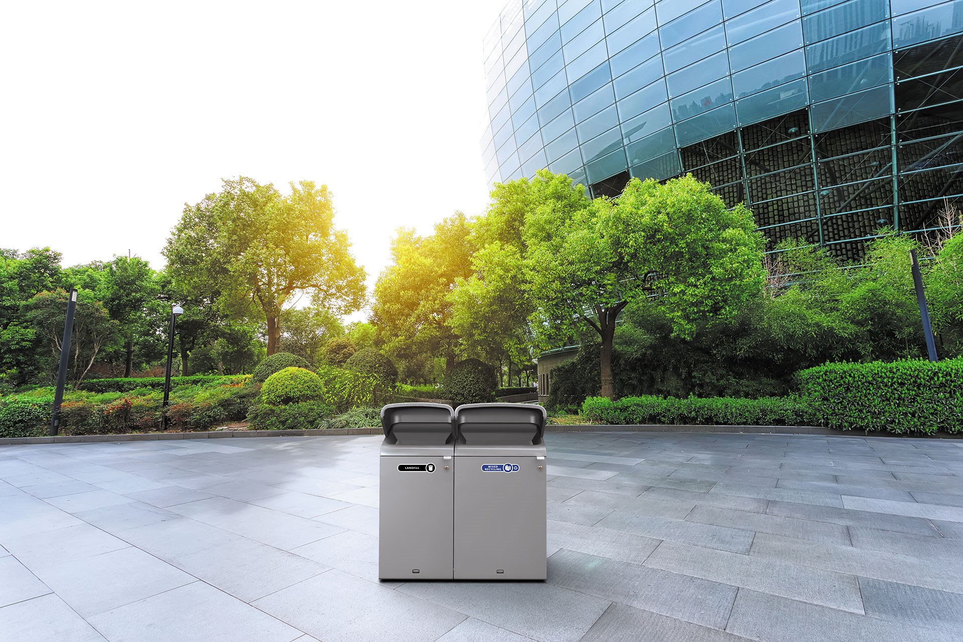 Configure™ with Rain Hood Decorative Waste Containers make it easy to recycle in any environment with recycling labels that visually display each waste stream. The rain hood offers added protection again outdoor elements, rain or shine.