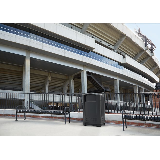 The Plaza® Jr. Container offers contemporary styling with a side-opening door for "no lift" waste removal.