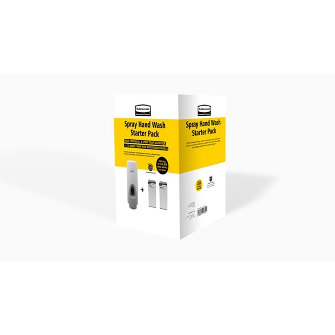 El paquete de inicio de jabón de manos en espray incluye un dispensador manual blanco y dos recargas. Dispensa hasta 4000 dosis por recarga, por lo que ofrece la mayor rentabilidad con altos niveles de higiene.