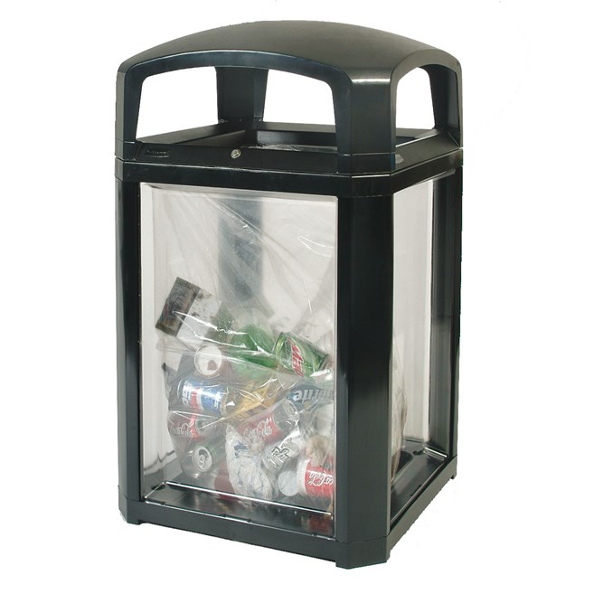 The Landmark Series® Security Container has a locking dome top and clear side panels to provide total visibility of contents for improved security.