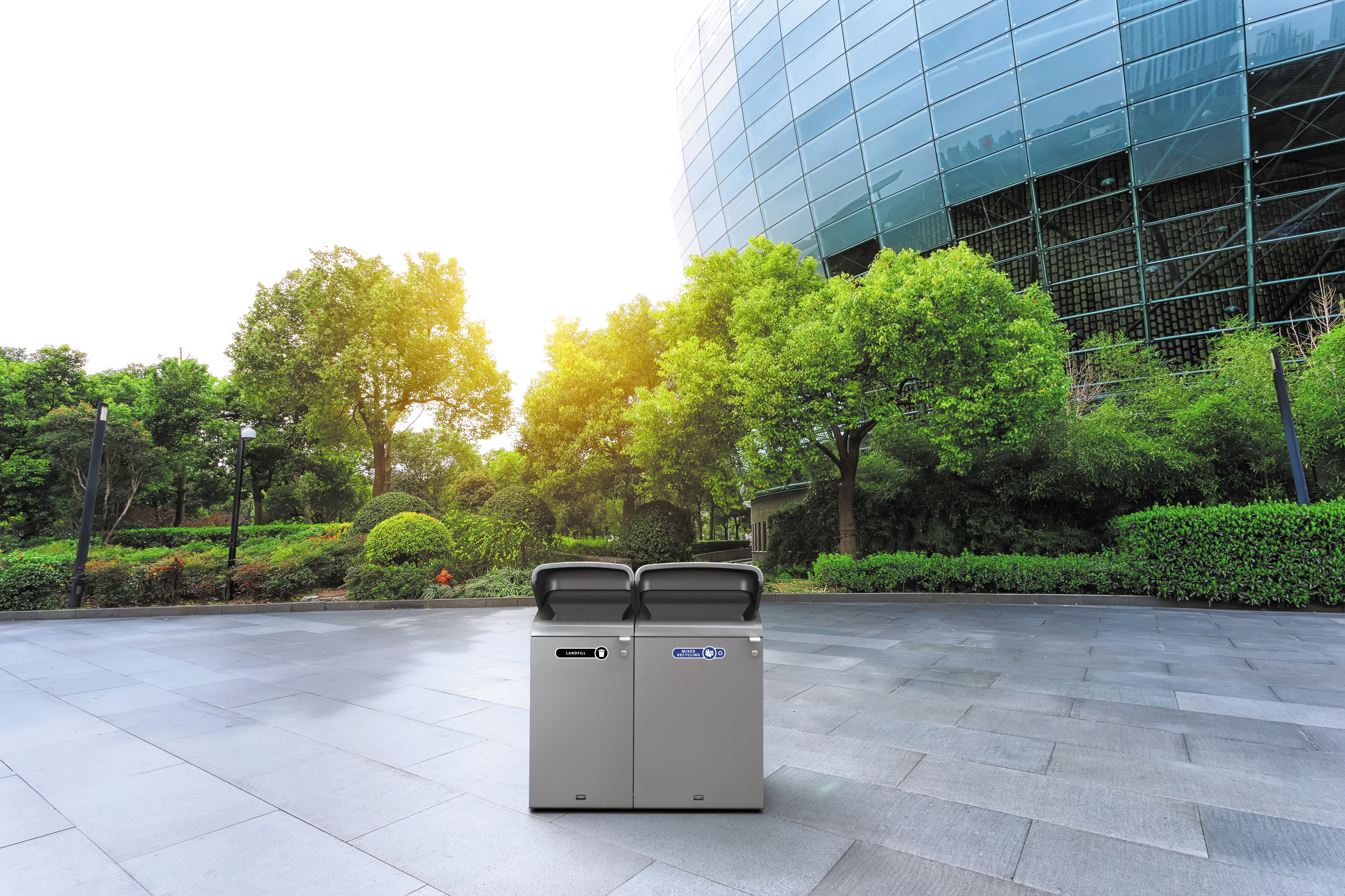 Configure™ with Rain Hood Decorative Waste Containers make it easy to recycle in any environment with recycling labels that visually display each waste stream. The rain hood offers added protection again outdoor elements, rain or shine.