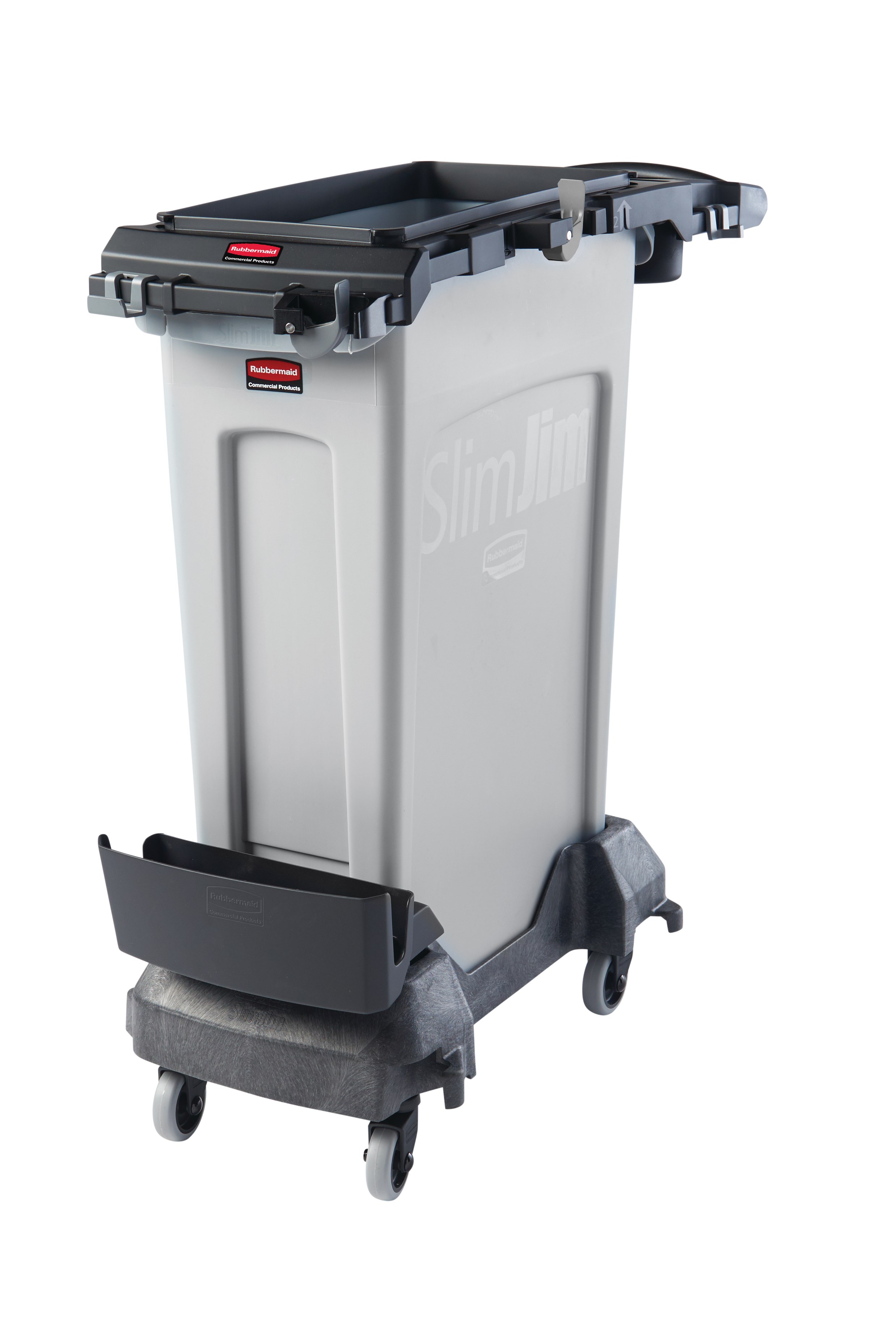 The Rubbermaid Commercial Slim Jim® Rim Caddy is a purpose-built solution to store and transport common cleaning tools when collecting waste in the tightest spaces.