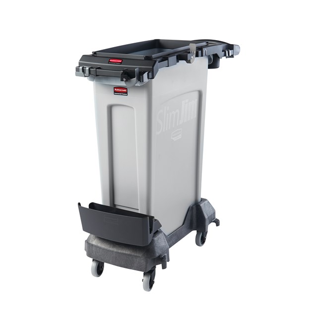 The Rubbermaid Commercial Slim Jim® Rim Caddy is a purpose-built solution to store and transport common cleaning tools when collecting waste in the tightest spaces.