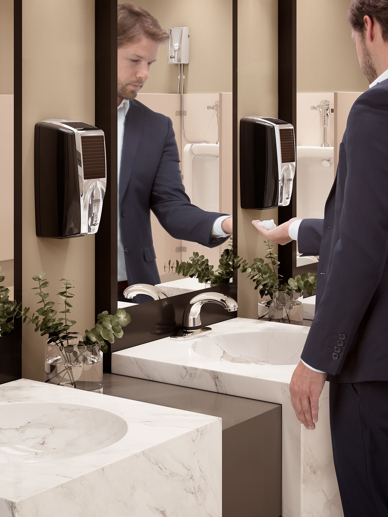 The AutoFlush® Sidemount for urinals is a touch-free, sensor-activated system that eliminates the potential for cross-contamination and promotes good hygiene.