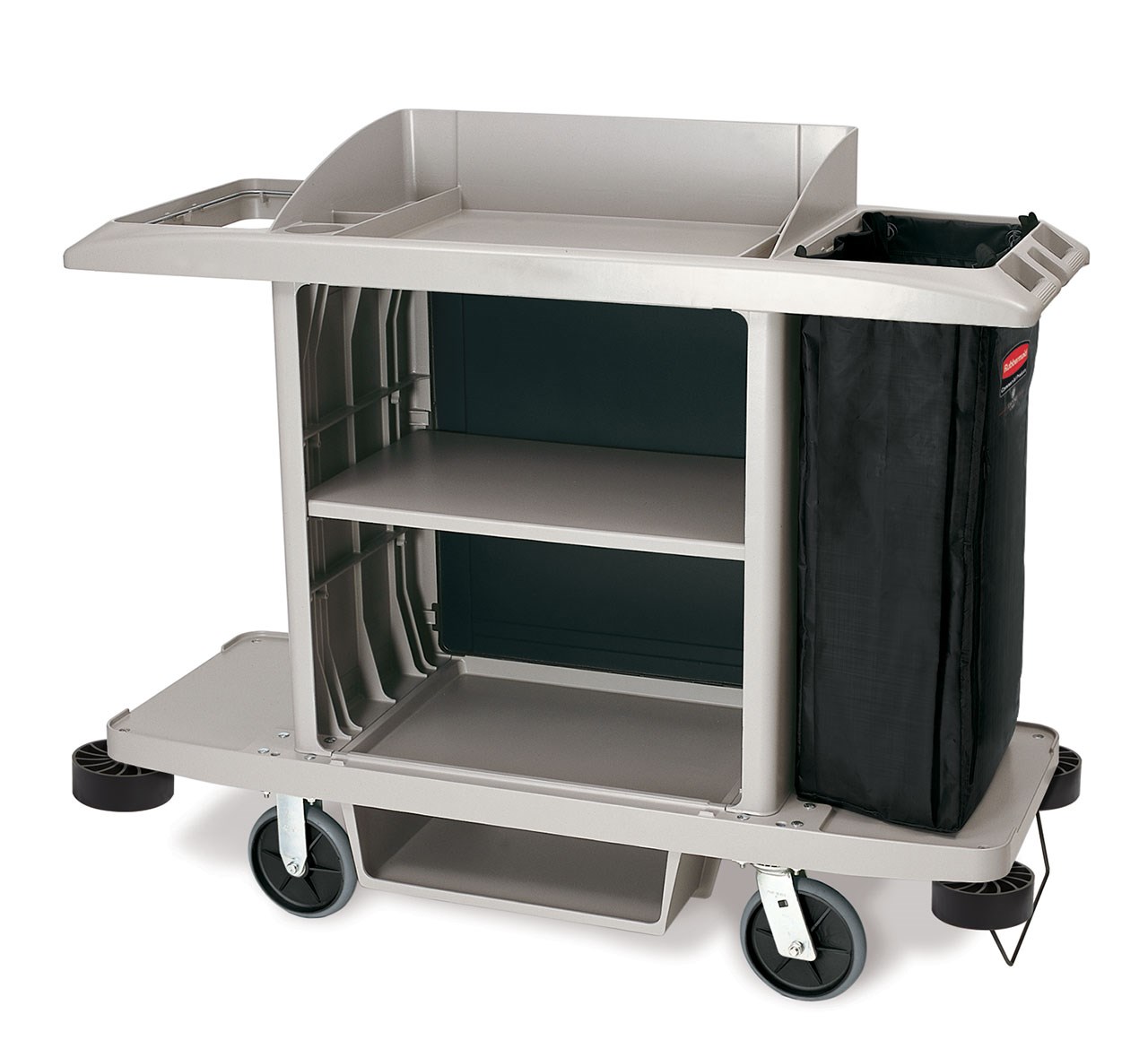 The Executive Full-Size Housekeeping Cart is a complete system solution for housekeeping with optional double bag collection and adjustable shelves.